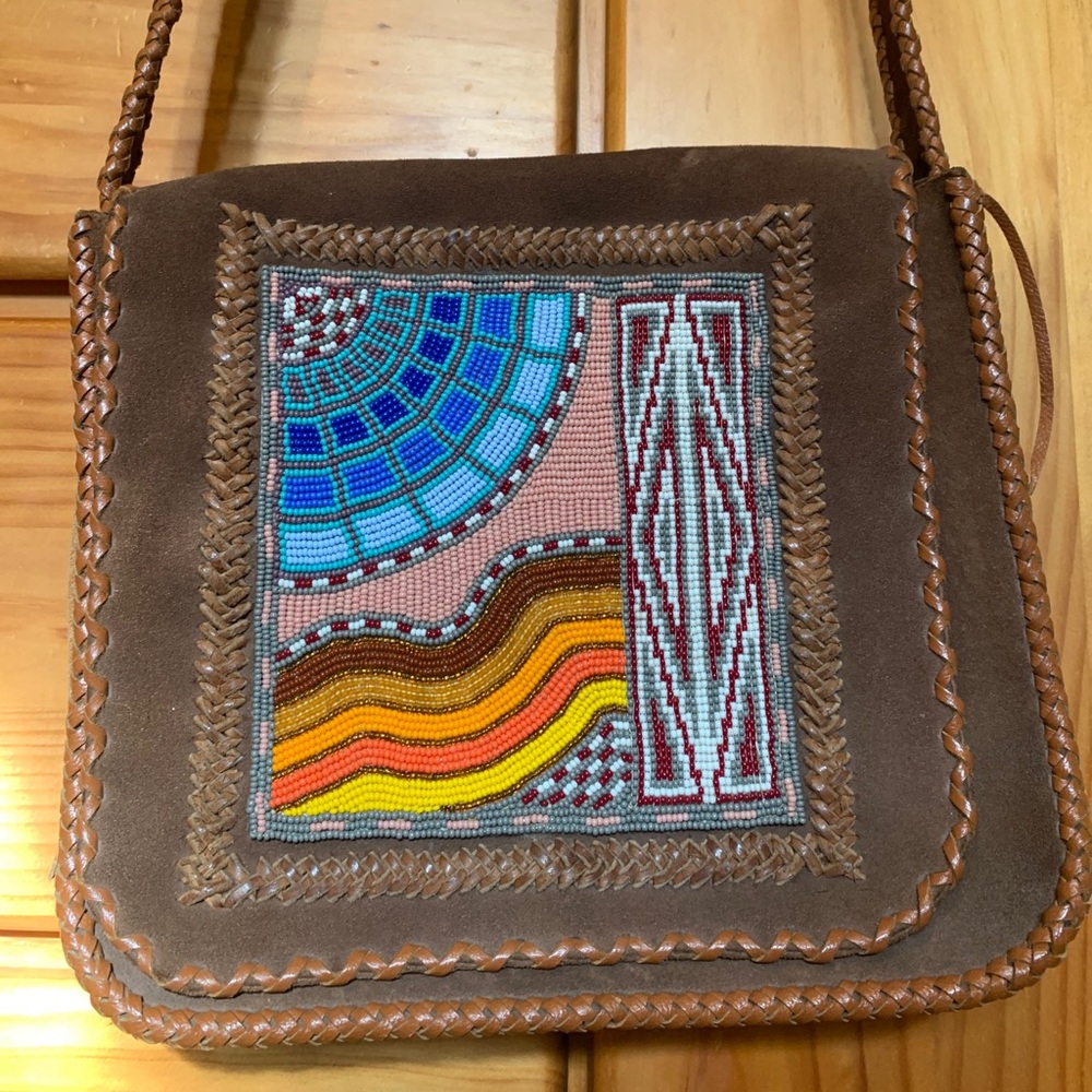 Beaded handmade leather sling bag purse
